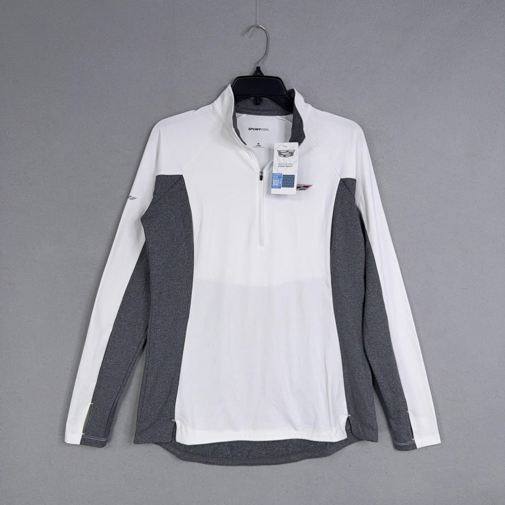 Cadillac Racing Pullover Womens Medium White Gray 1/4 Zip Sport-Tek GM F1 Active